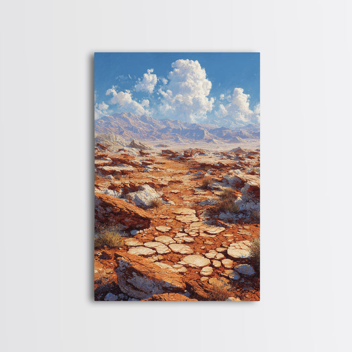 Arid Canyon Dry Landscape With Rocks And Bushes Modern Desert Wall Art Canvas Print For Southwestern Decor