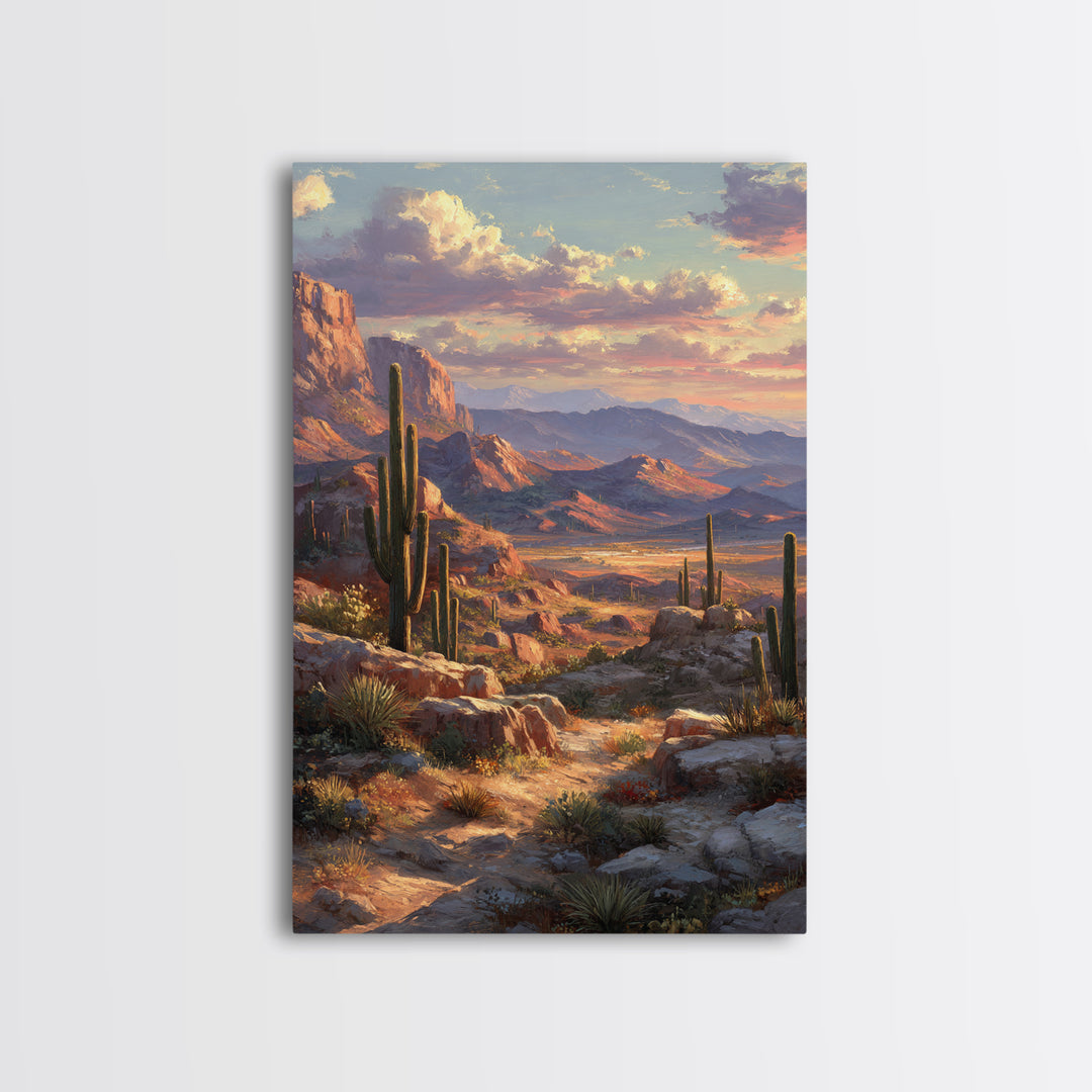 Detailed Desert Canyon Landscape With Scenic View Of Mountains And Trees Wall Art Print Canvas Print