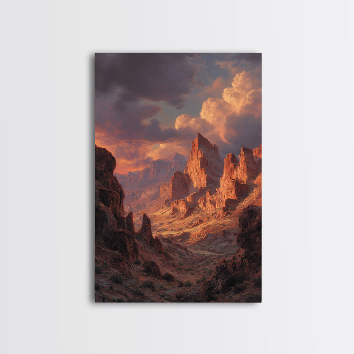 Dramatic Red Rock Canyon Mountain Landscape With Sunset Sky Large Wall Art Canvas Print For Rustic Home Decor