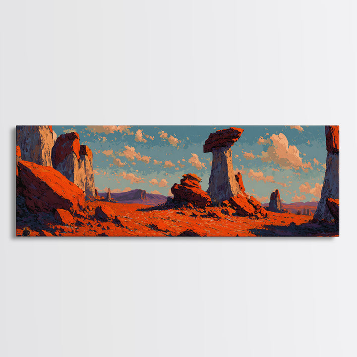 Red Rock Desert Mesas At Sunset Canvas Print, Southwestern Wall Art, Panoramic Landscape, Boho Western Living Room Decor
