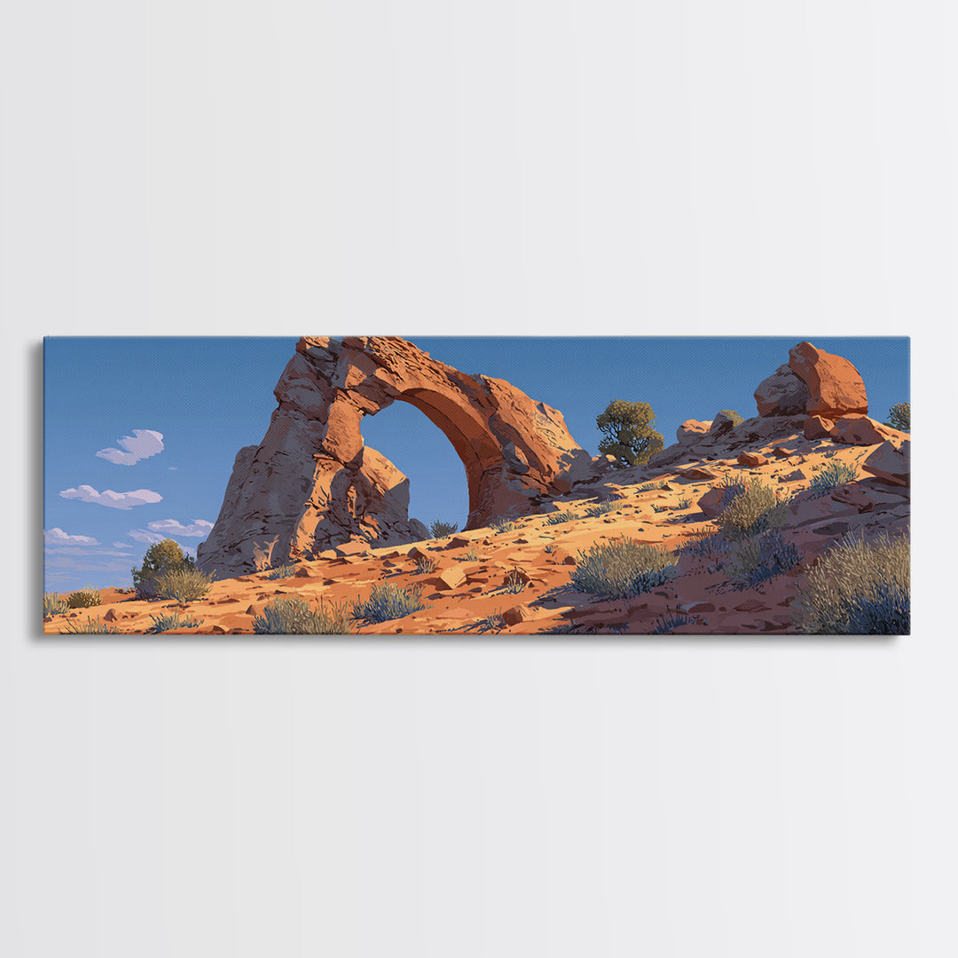 Desert Sandstone Arch Canvas Print, Southwestern Wall Art, Arizona Desert Decor, Cactus Landscape, Modern Western Travel Poster