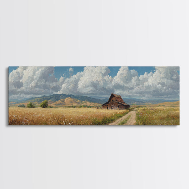 Rustic Prairie Barn Wall Art, Country Landscape Canvas Print, Farmhouse Decor, Rural Home Decor, Large Horizontal Art, Living Room Decor