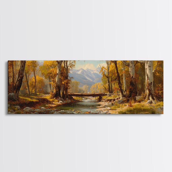 Autumn River Birch Forest Canvas Print, Mountain Landscape Painting, Rustic Wall Art, Farmhouse Decor, Nature Wall Decor