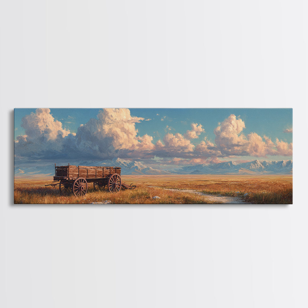 Rustic Prairie Wagon Under Big Sky Wall Art, Western Canvas Print, Farmhouse Decor, Country Landscape, Mountain Home Decor