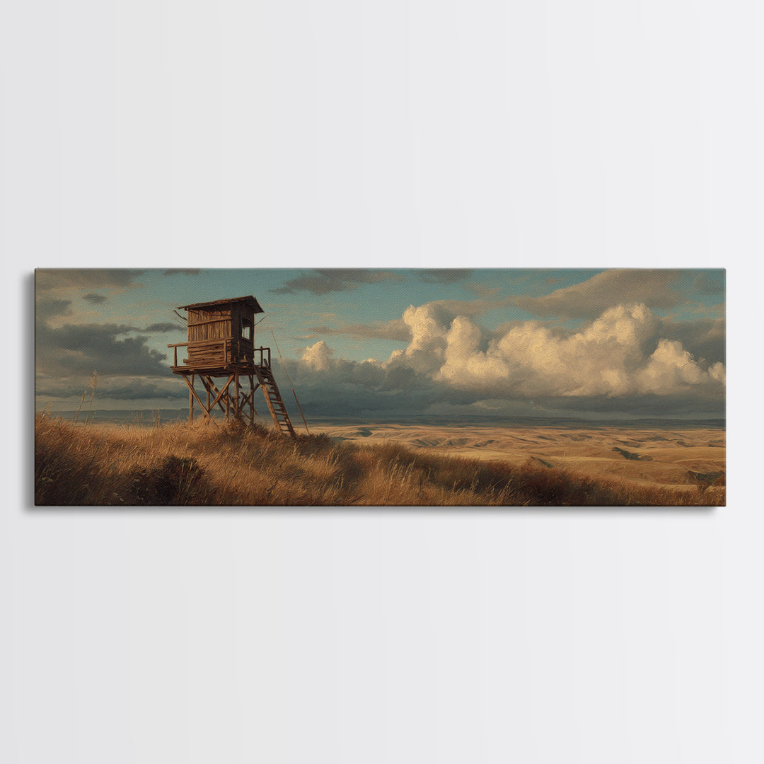 Prairie Hunting Blind Landscape Canvas Print, Moody Rustic Wall Art For Cabin Decor, Western Home Decor, Gift For Him Print