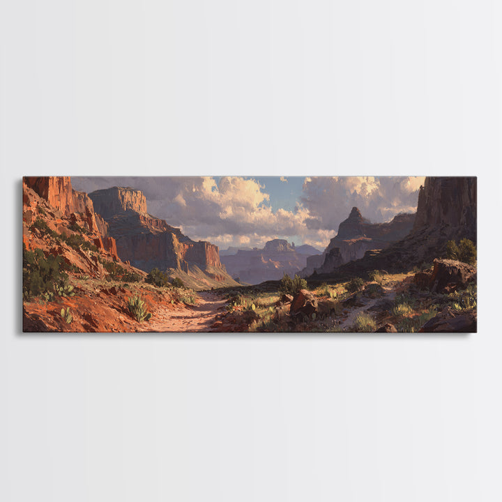 Sunlit Red Rock Canyon Desert Landscape Wall Art, Southwestern Canvas Print, Western Home Decor For Living Room Or Office