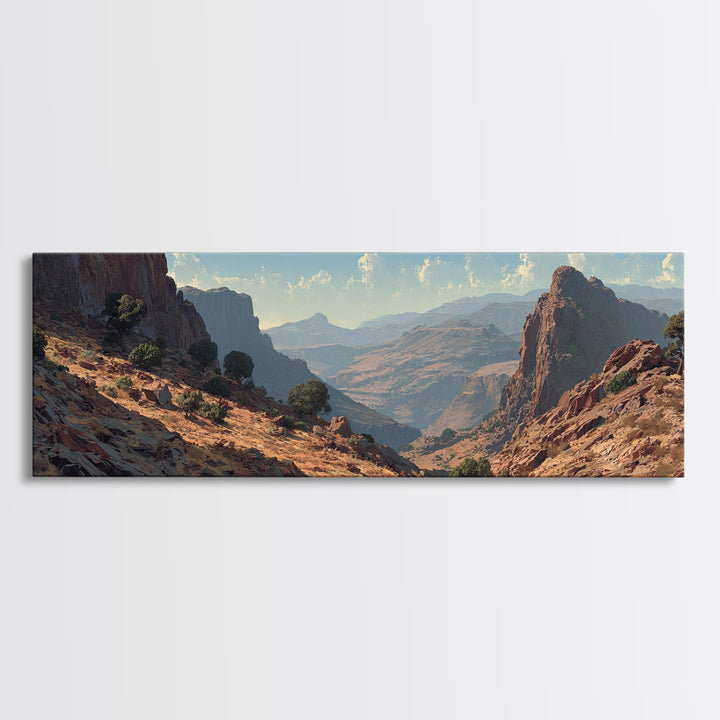 Sunlit Desert Canyon Landscape Wall Art, Southwestern Mountain Canvas Print, Rustic Nature Decor, Large Horizontal Office Print