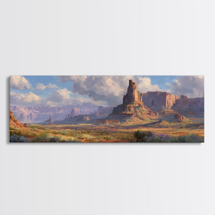 Sunlit Desert Mesa And Canyon Landscape Canvas Print, Southwestern Wall Art, Western Home Decor, Large Horizontal Art For Living Room