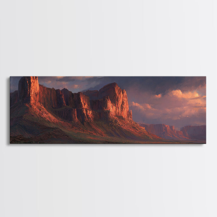 Red Rock Desert Mesa Landscape Wall Art, Southwestern Framed Canvas Print, Sunset Mountain Decor, Western Home Decor, Rustic