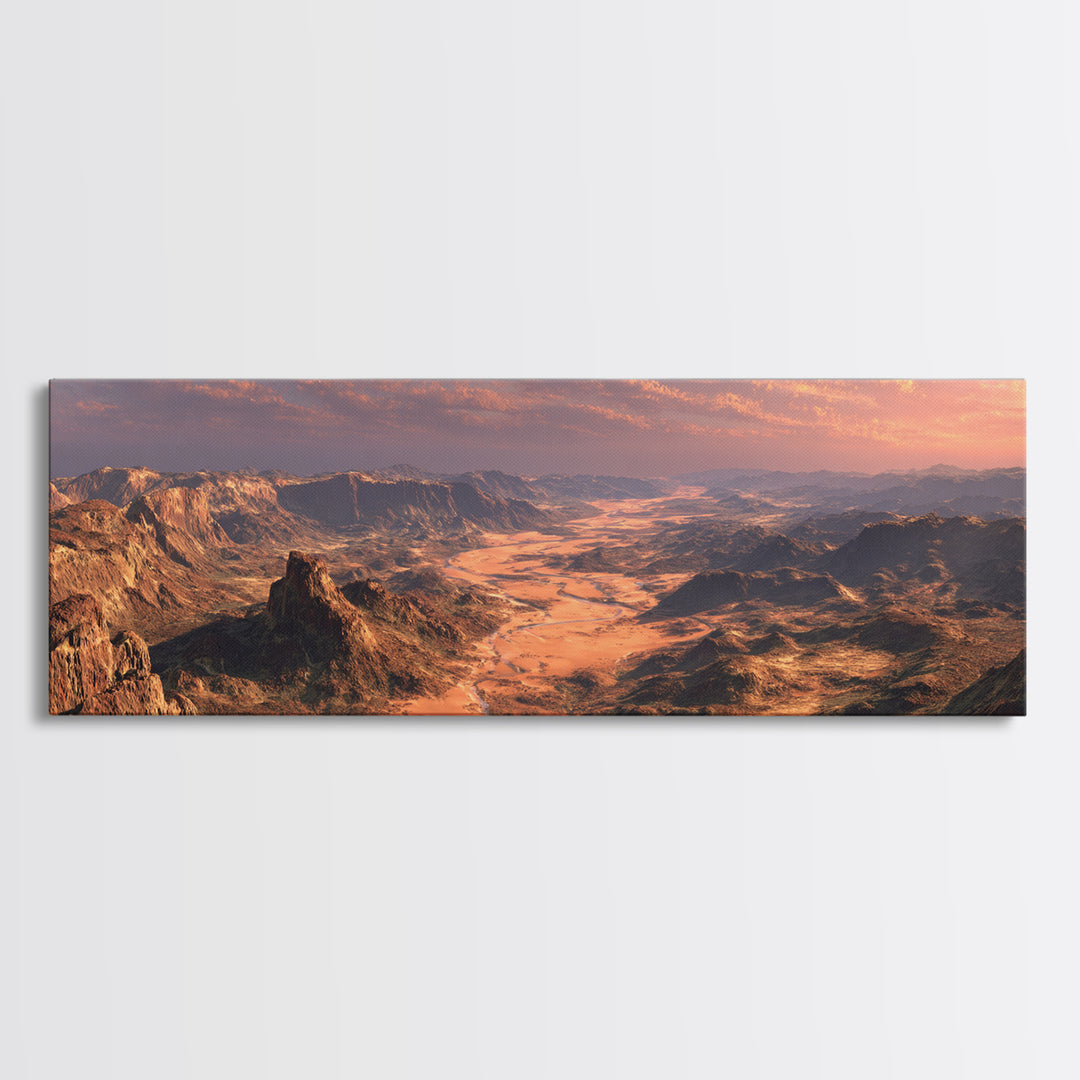 Golden Desert Valley Wall Art, Panoramic Mountain Landscape Canvas Print, Southwestern Home Decor, Large Above Sofa Art Print