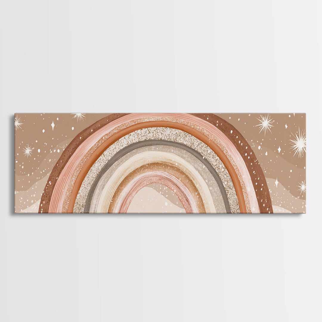 Boho Neutral Rainbow With Stars Wall Art, Pastel Nursery Decor, Earth Tone Above Bed Print, Kids Room Canvas Decor, Baby Shower Gift