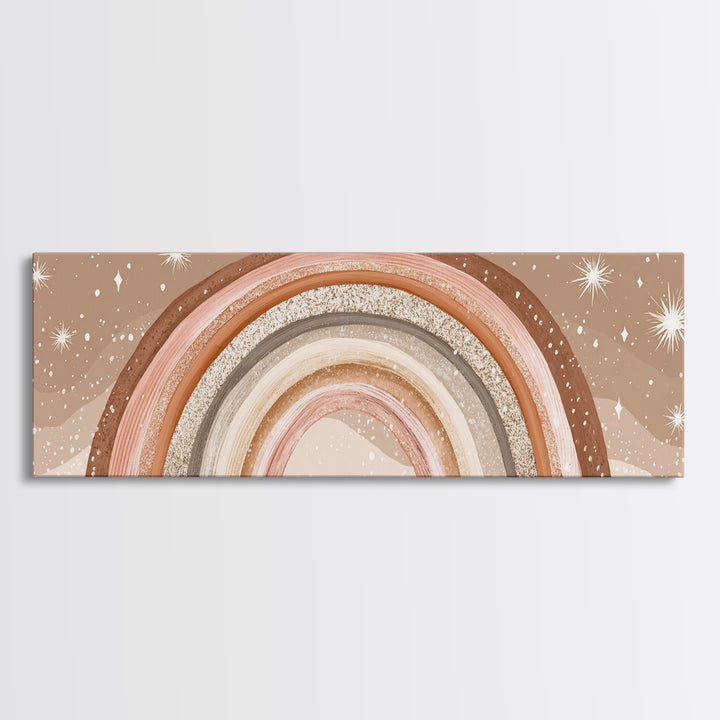 Boho Neutral Rainbow With Stars Wall Art, Pastel Nursery Decor, Earth Tone Above Bed Print, Kids Room Canvas Decor, Baby Shower Gift