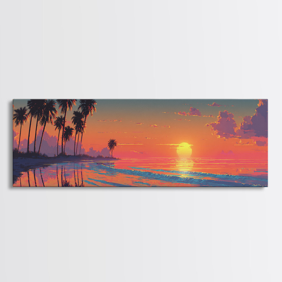 Orange Sunset Palm Beach Lagoon Wall Art, Tropical Canvas Print, Coastal Decor, Beach House Decor, Ocean Living Room Art