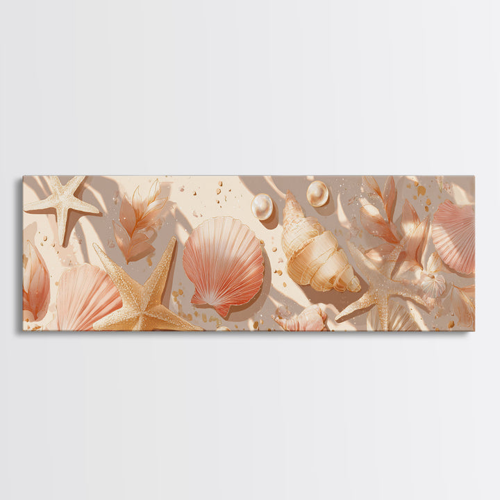 Neutral Seashells And Starfish Canvas Print, Coastal Wall Art, Beach House Decor, Nautical Bathroom Art, Summer Gift For Her