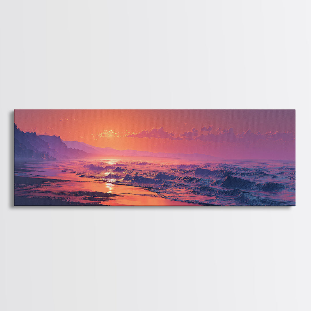 Moody Pink Ocean Sunset Seascape Wall Art, Coastal Canvas Print, Abstract Beach Decor, Serene Living Room Wall Art, Calming Decor