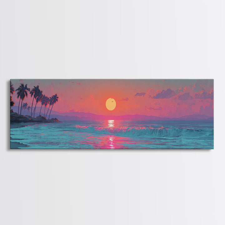 Pink Ocean Sunset Wall Art, Tropical Seascape Canvas Print, Coastal Decor, Beach House Decor, Large Living Room Art Print