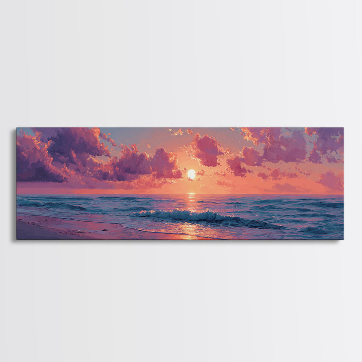 Pink Ocean Sunset Beach Wall Art, Coastal Canvas Print For Bedroom Decor, Seascape Art Print And Beach House Decor Gift For Her