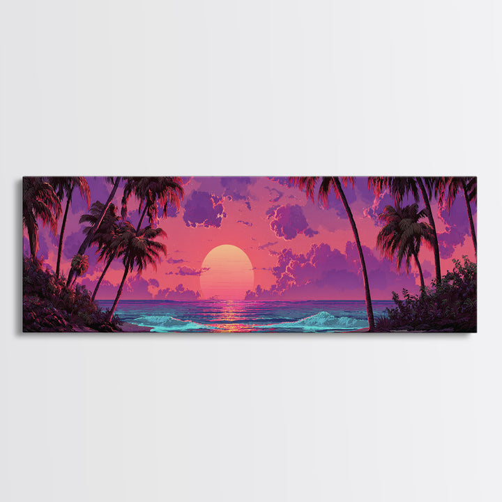 Tropical Sunset Beach With Palm Trees Wall Art, Ocean Canvas Print, Coastal Decor, Beach House Decor, Living Room Art, Tropical Decor