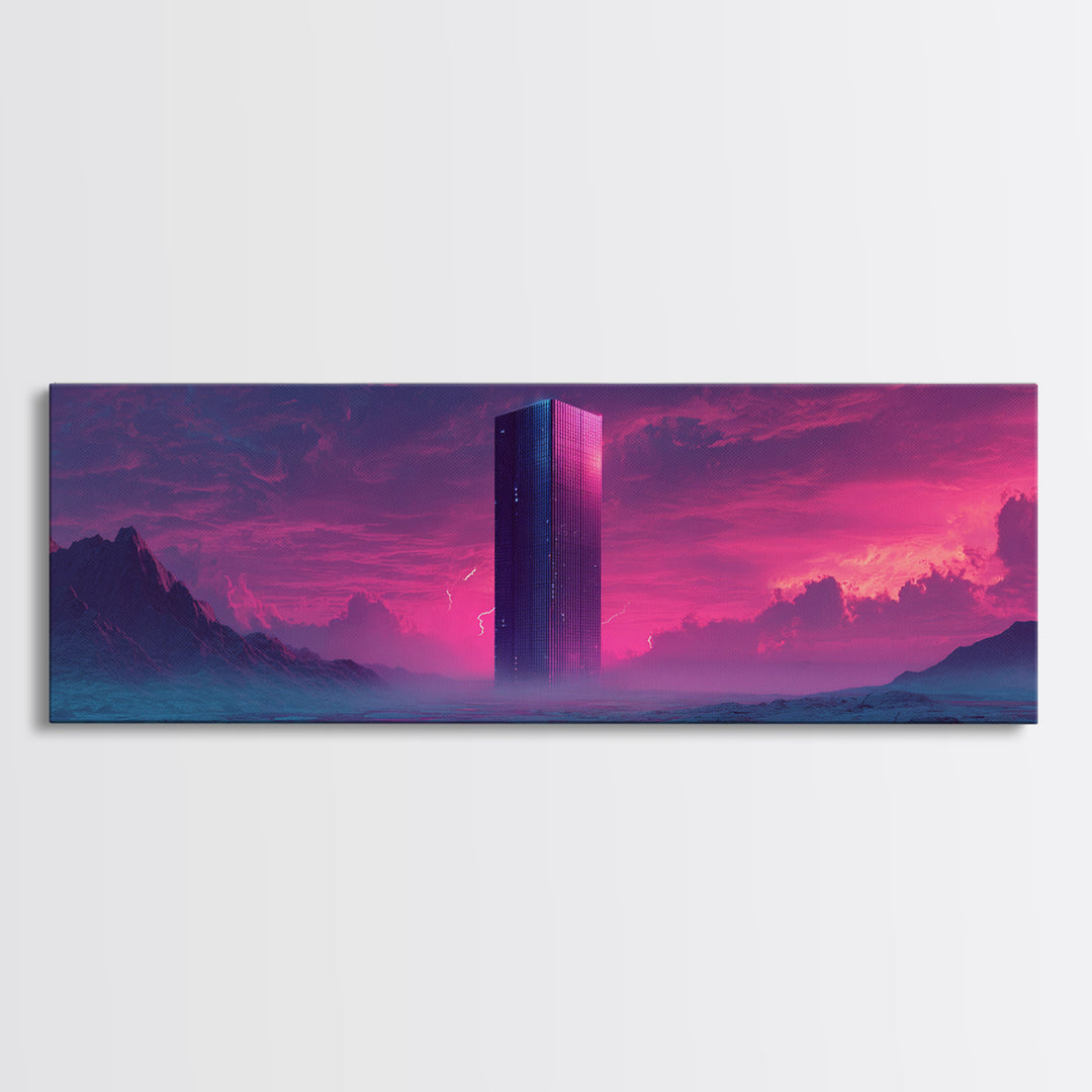 Neon Futuristic Monolith Desert Canvas Print, Sci Fi Wall Art, Alien Landscape Decor, Cyberpunk Poster, Dystopian Gift Idea
