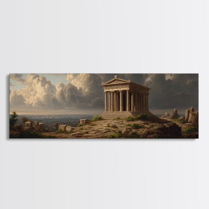 Ancient Greek Temple Under Storm Clouds Canvas Print, Classical Landscape Wall Art, European Decor, Fine Art Print, Office Decor