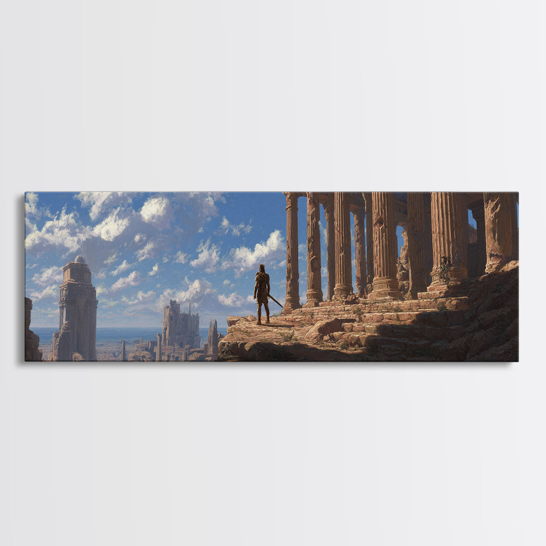 Ancient Temple Ruins At Sunrise Wall Art, Epic Fantasy Landscape Canvas Print, Classical Architecture Decor For Living Room