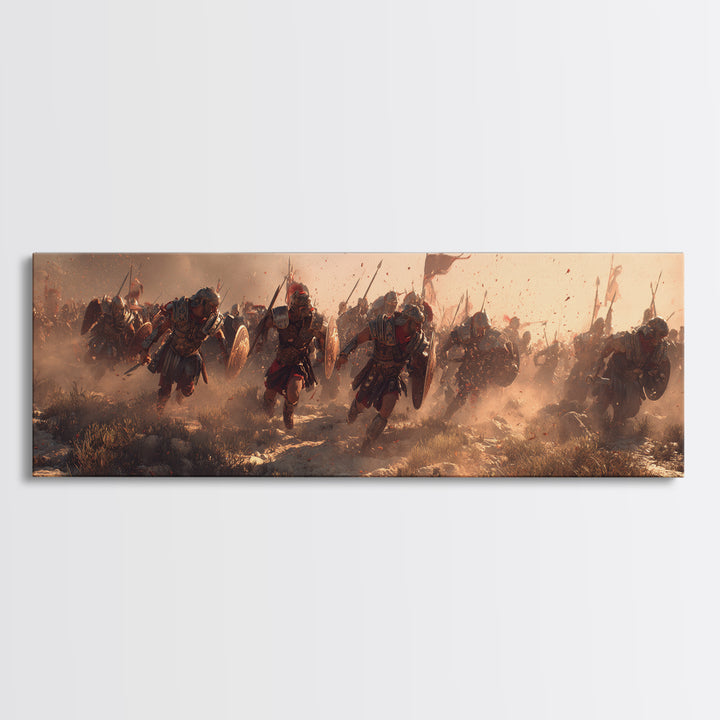 Dusty Warrior Cavalry Charge Wall Art, Epic Battle Framed Canvas Print, Historical War Decor, Large Masculine Gift For Him