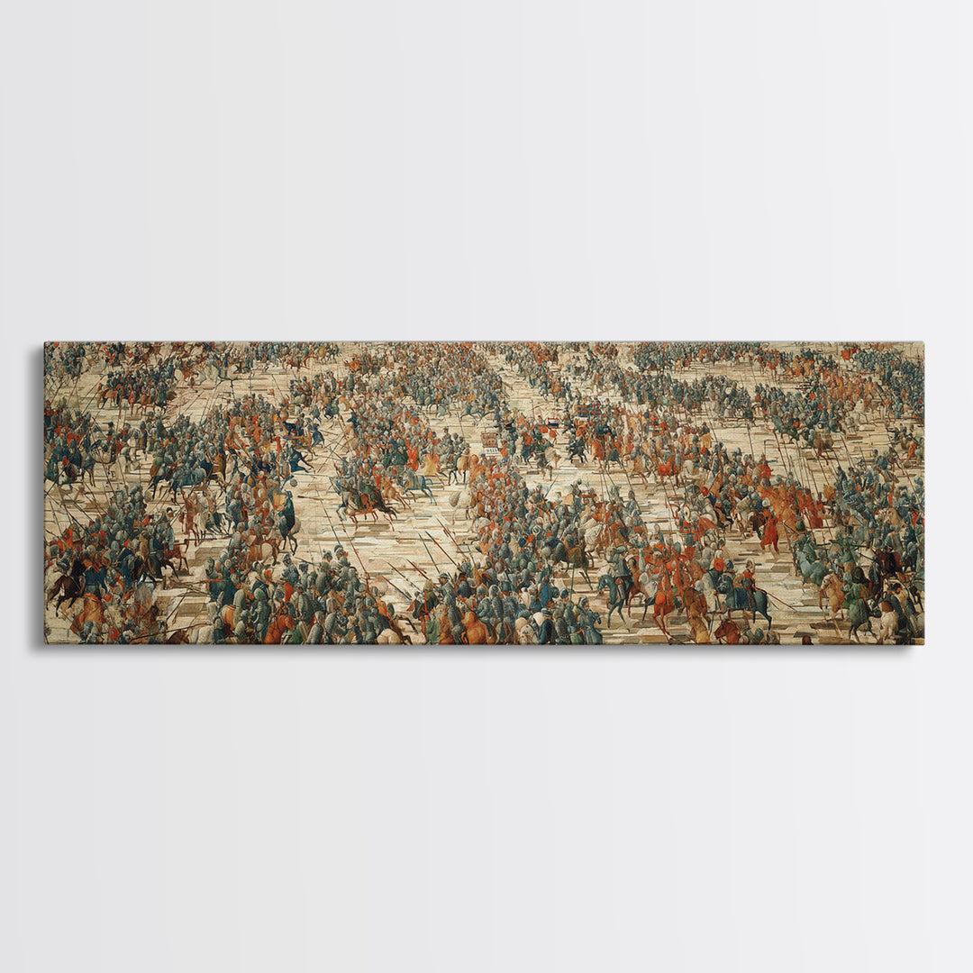 Vast Ancient Battlefield Wall Art, Epic Panoramic Battle Scene Canvas Print, Historical Army Decor For Large Living Room