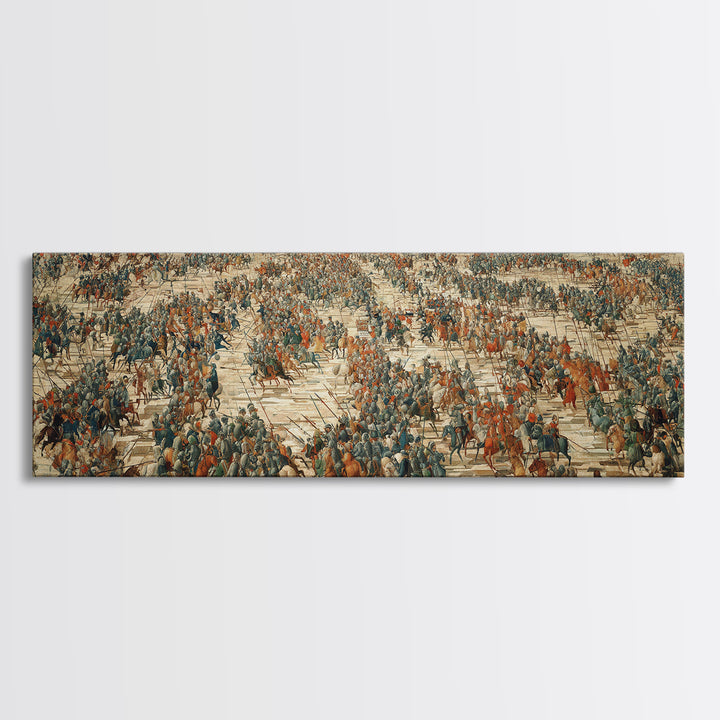 Vast Ancient Battlefield Wall Art, Epic Panoramic Battle Scene Canvas Print, Historical Army Decor For Large Living Room
