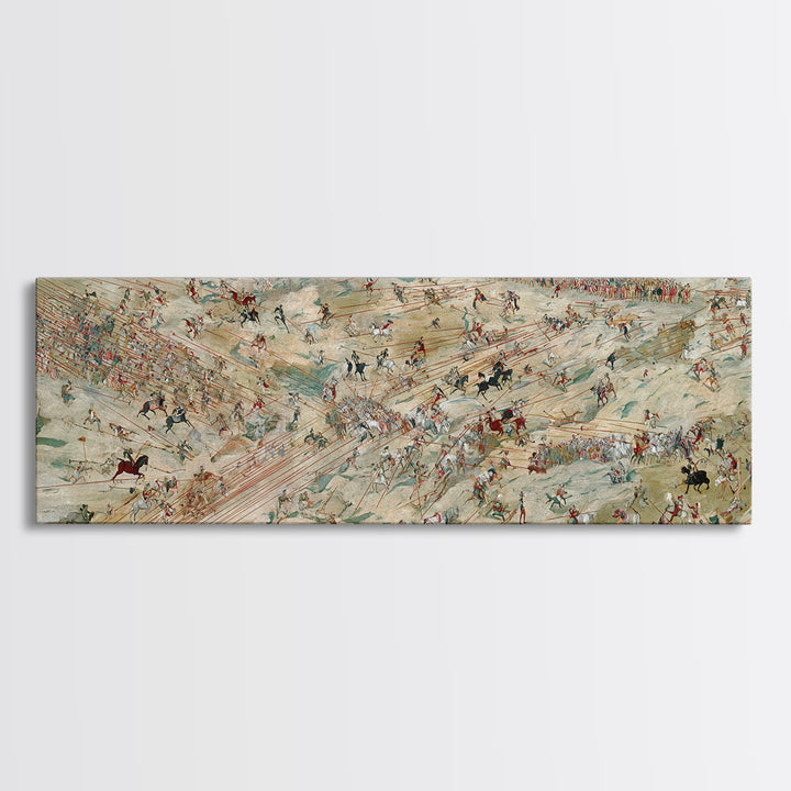 Panoramic Ancient Cavalry Battle Wall Art, Historical War Scene, Western Horse Decor, Large Horizontal Canvas Print Poster