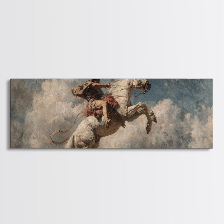 Wild Rider On Rearing White Horse Wall Art, Western Canvas Print, Equestrian Decor, Rustic Masculine Living Room Art Gift