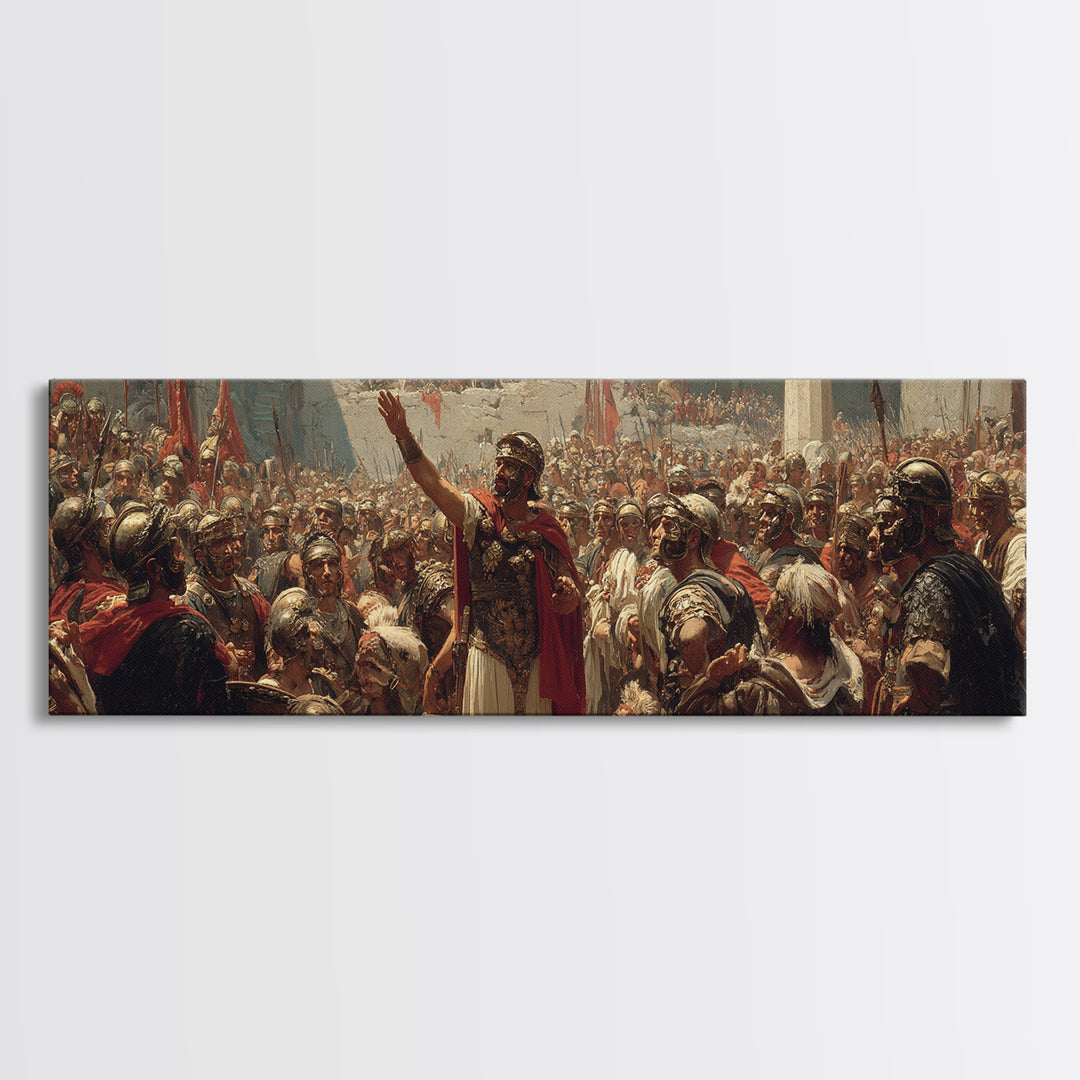 Roman General Addressing Legion Wall Art, Ancient Empire Framed Canvas Print, Historical Battle Decor For Study And Office