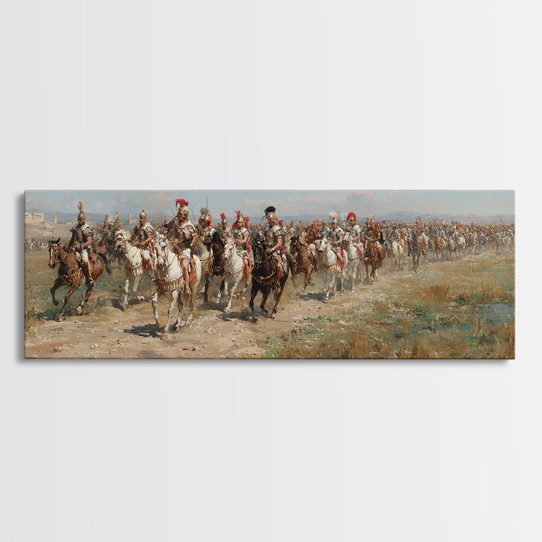Charging Cavalry Across Open Field Wall Art, Equestrian Historical Canvas Print, Horse Lover Living Room Office Decor Gift