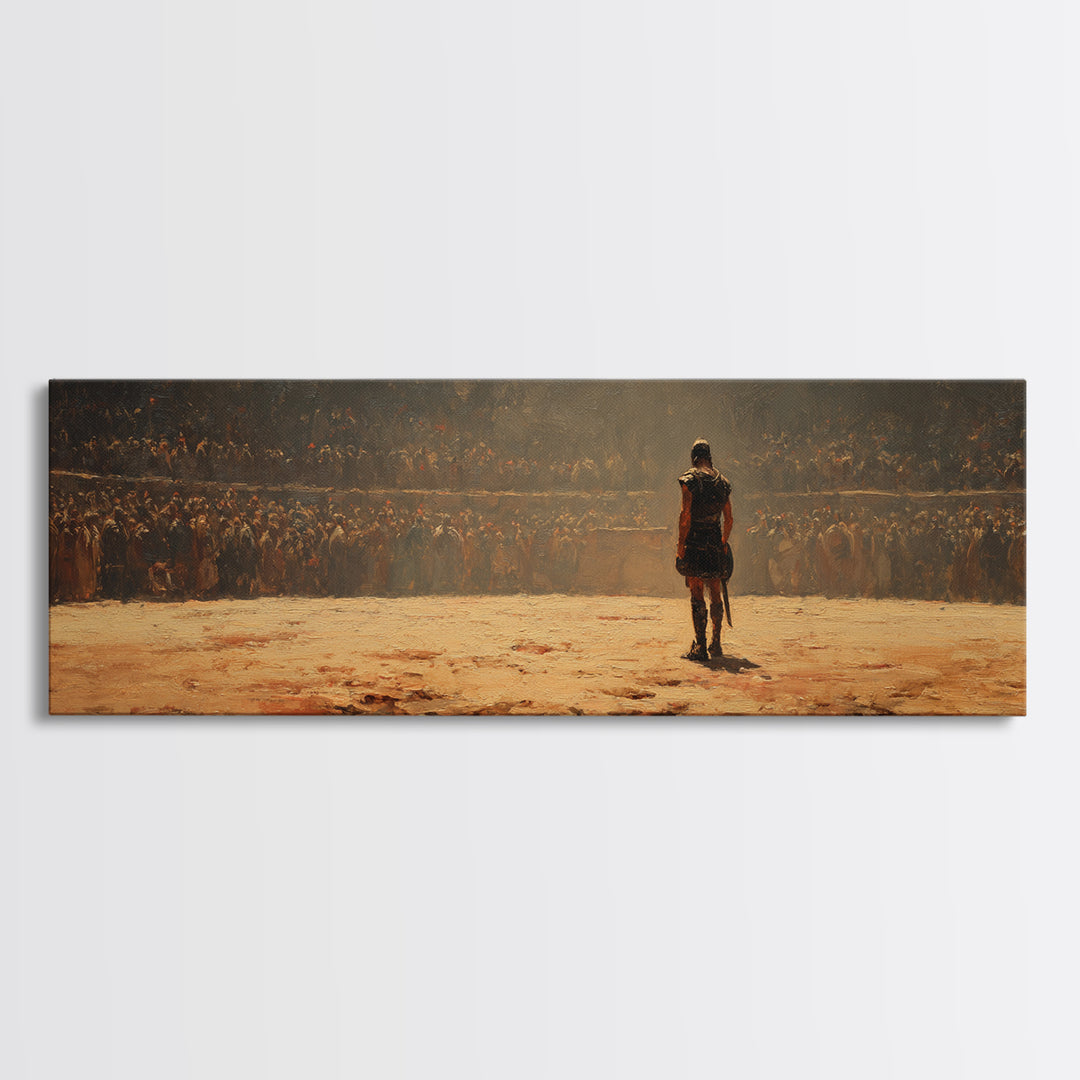 Lone Warrior Before Vast Army Wall Art, Epic Battle Scene, Historical Fantasy, Masculine Office Decor, Large Horizontal Art