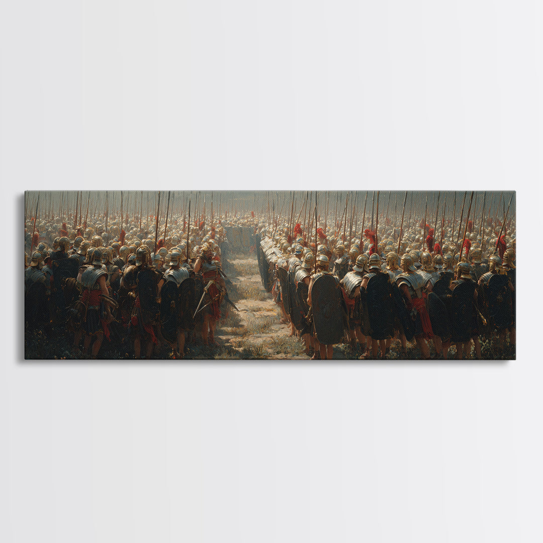 Ancient Army Spear Formation Wall Art, Panoramic Historical Battlefield Canvas, Masculine Office And Living Room Decor Gift