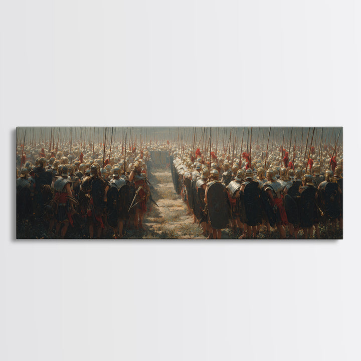Ancient Army Spear Formation Wall Art, Panoramic Historical Battlefield Canvas, Masculine Office And Living Room Decor Gift