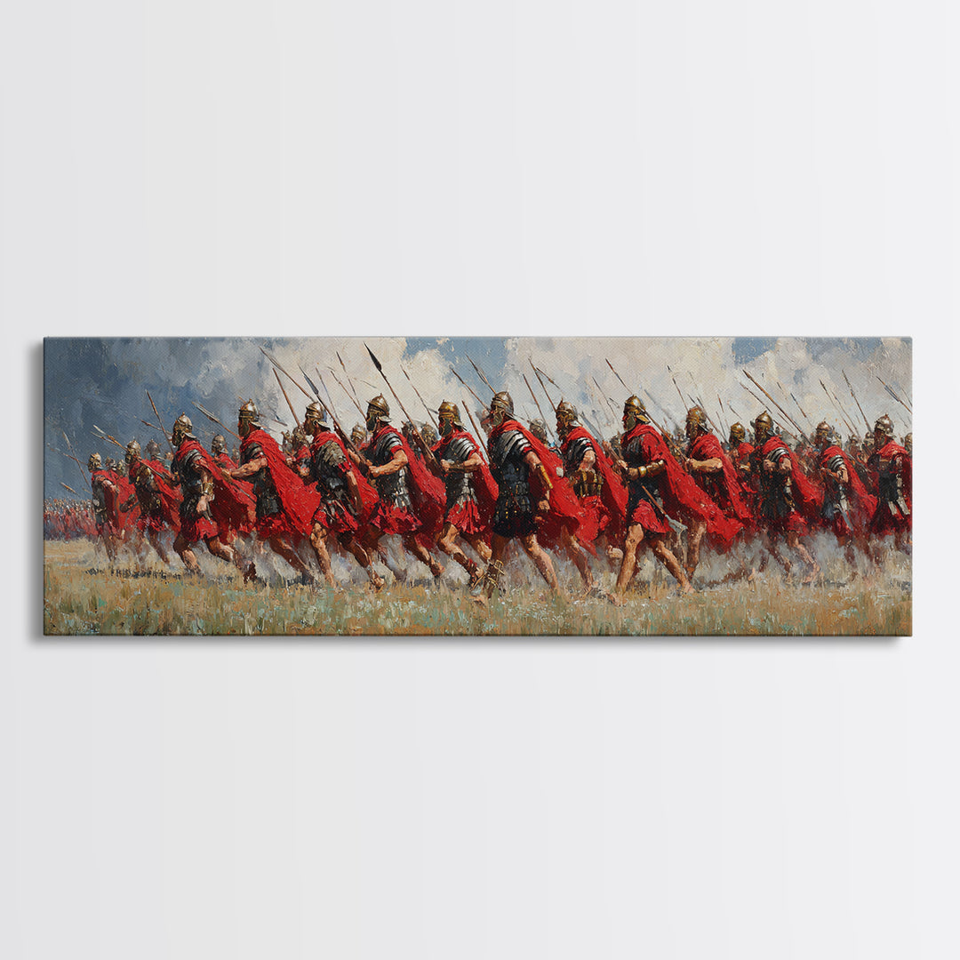 Roman Legion Charge In Red Cloaks Wall Art, Epic Battle Canvas, Historical War Painting, Masculine Office Decor, Gift For Him