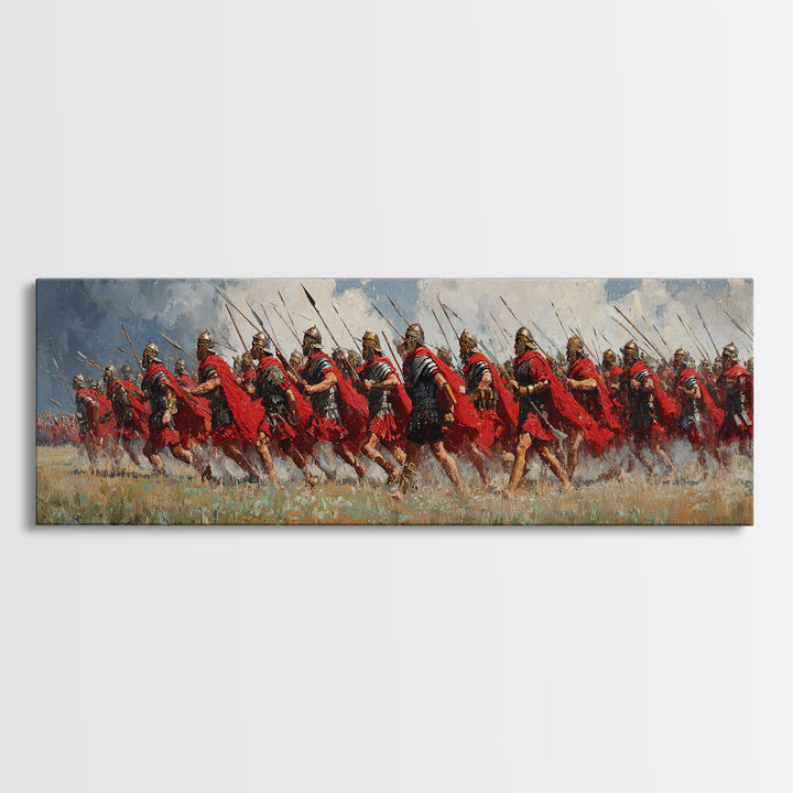 Roman Legion Charge In Red Cloaks Wall Art, Epic Battle Canvas, Historical War Painting, Masculine Office Decor, Gift For Him