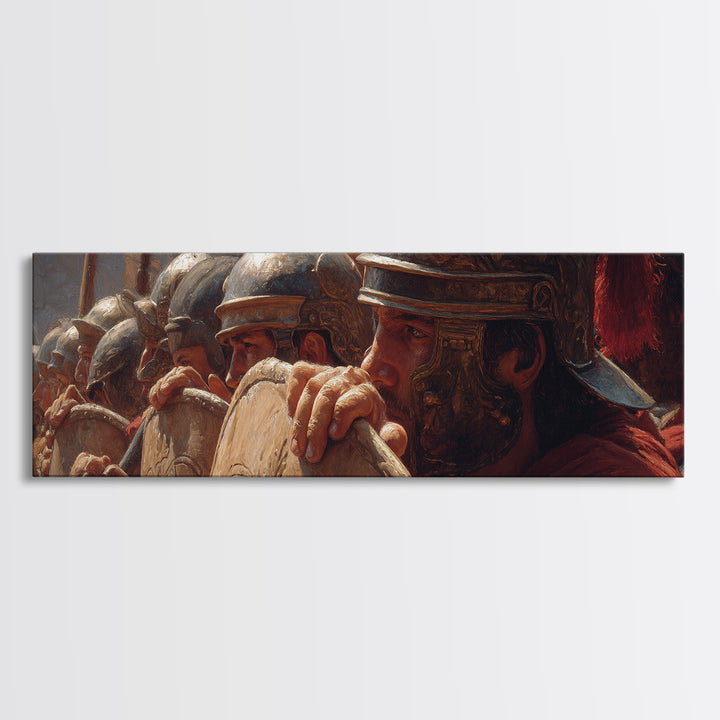Roman Legion Shield Wall Art, Ancient Soldiers Framed Canvas Print, Historical Battle Decor For Masculine Office And Study