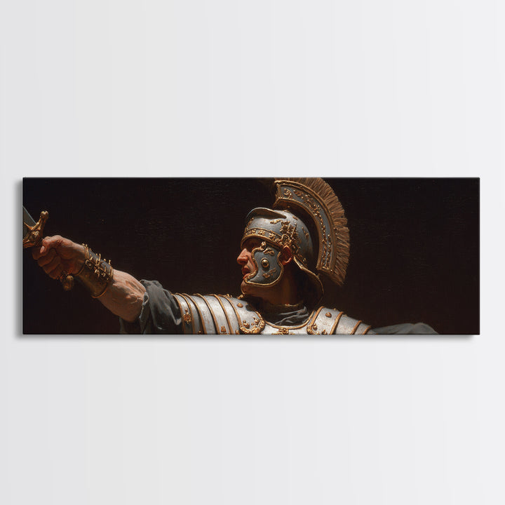 Roman Warrior Sword Portrait Framed Canvas Print, Classical Wall Art, Dark Academia Decor, Mythological Fine Art, Gift For Him