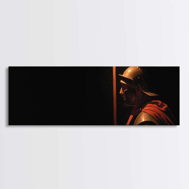 Bold Roman Soldier With Spear Framed Canvas Print, Dark Historical Warrior Wall Art, Masculine Office Decor And Gift For Him