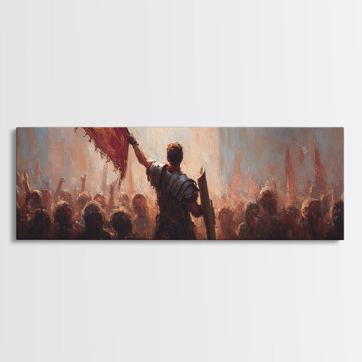Commander Raising Red Banner Wall Art, Epic Army Battle Oil Painting Print, Historical Statement Decor For Living Room Art