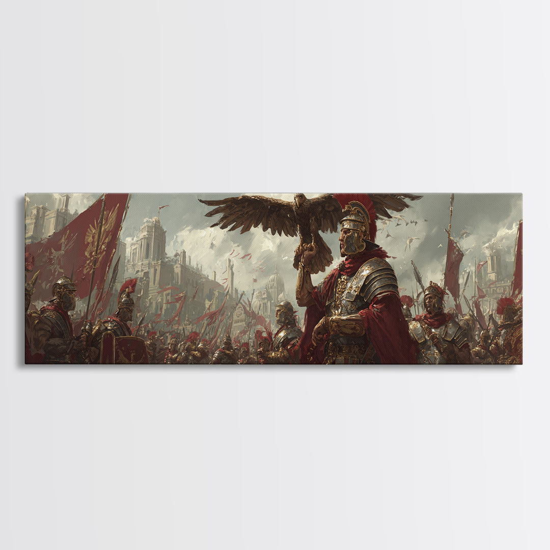 Roman General With Eagle Standard Framed Canvas Print, Ancient Legion Wall Art, Historical Battle Decor, Gift For Him, Office Poster