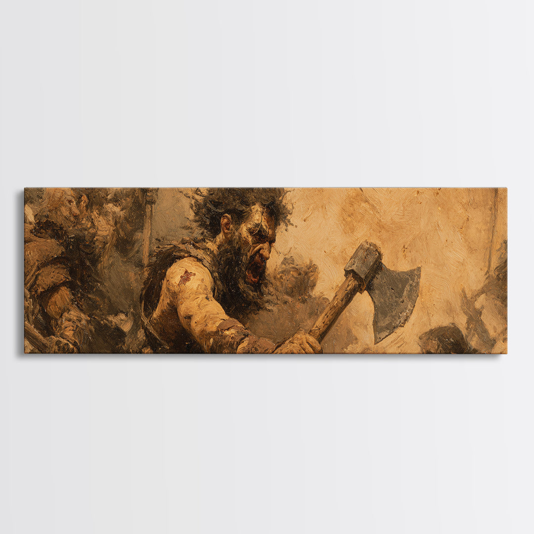 Berserker Warrior With Battle Axe Wall Art, Viking Fantasy Painting, Rustic Masculine Decor, Man Cave Decor, Gift For Him