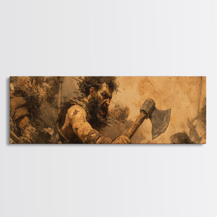 Berserker Warrior With Battle Axe Wall Art, Viking Fantasy Painting, Rustic Masculine Decor, Man Cave Decor, Gift For Him