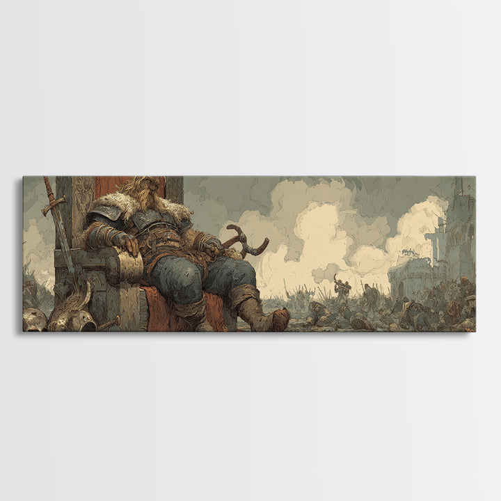 Fallen Knight With Sword Dark Fantasy Wall Art, Medieval Gothic Canvas Print, Moody Masculine Office And Game Room Decor