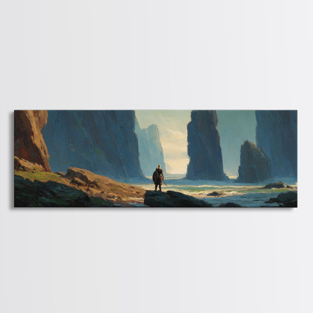 Lone Explorer In Misty Coastal Cliffs Canvas Print, Dramatic Seascape Wall Art For Living Room And Office Decor, Above Sofa Decor