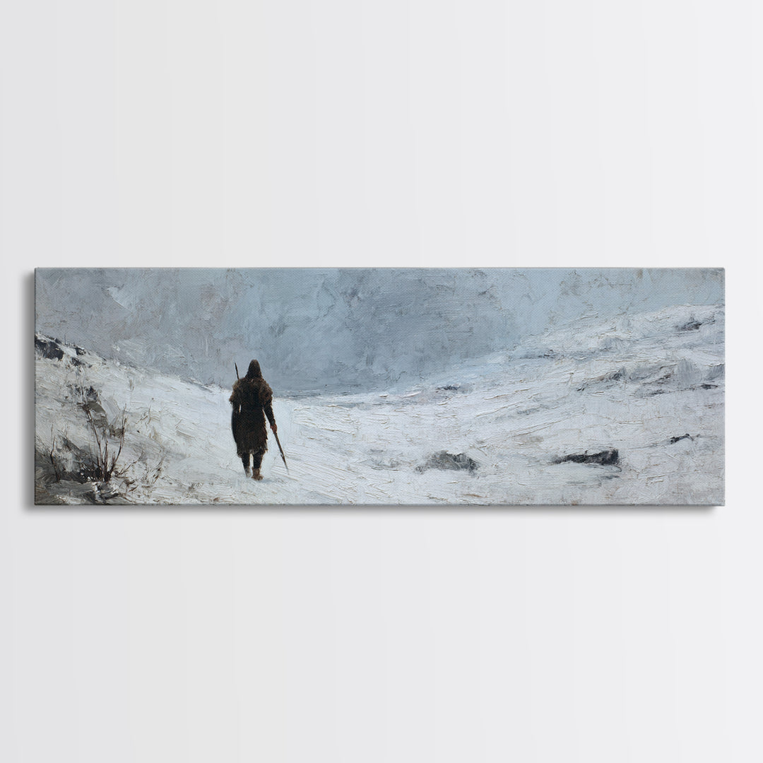 Lone Traveler In Snowy Winter Valley Canvas Print, Minimalist Landscape Wall Art, Nordic Decor, Calming Wall Decor, Bedroom Art