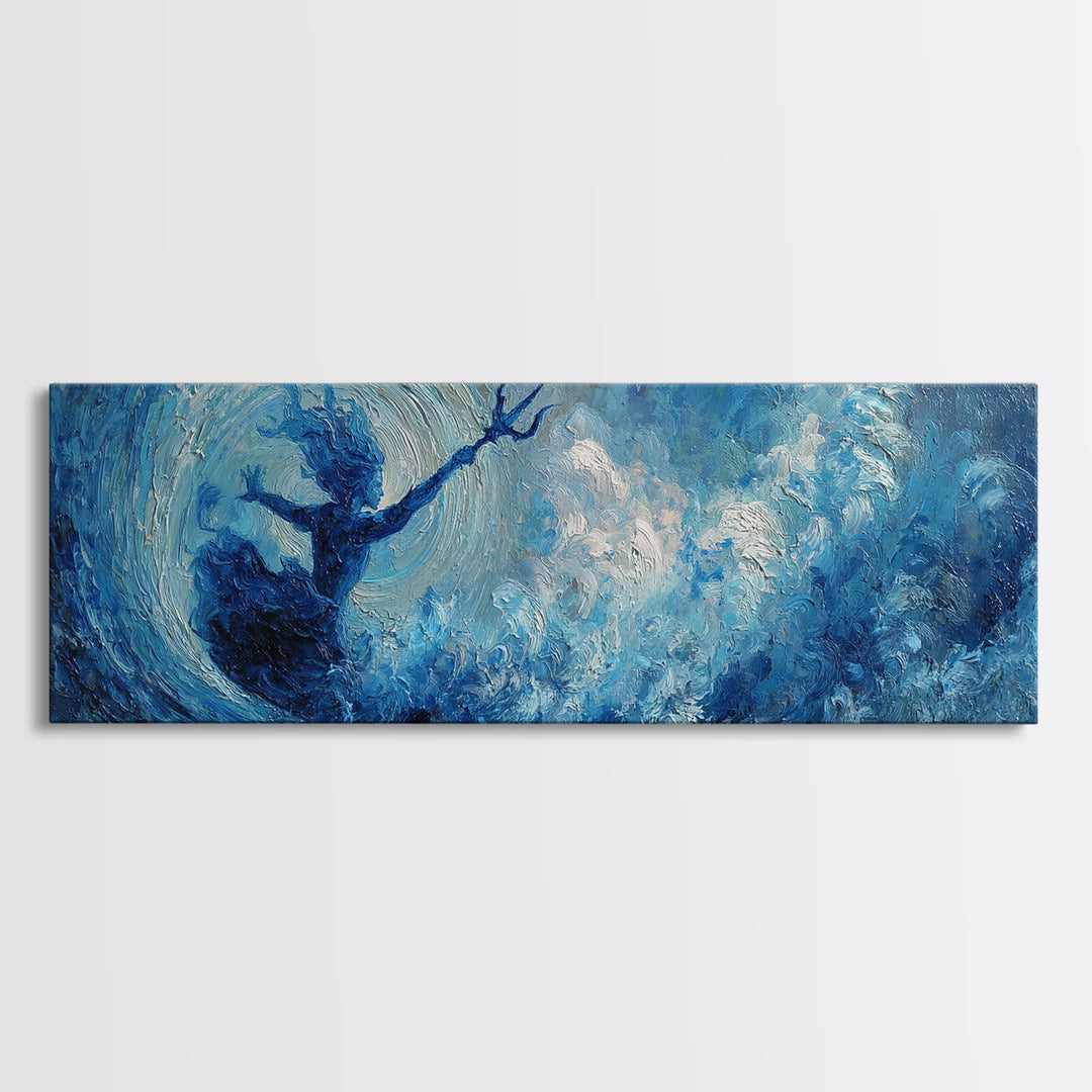 Blue Storm Sea Goddess Canvas Print, Mystical Ocean Wave Fantasy Art, Coastal Wall Decor, Ethereal Statement Artwork For Bedroom