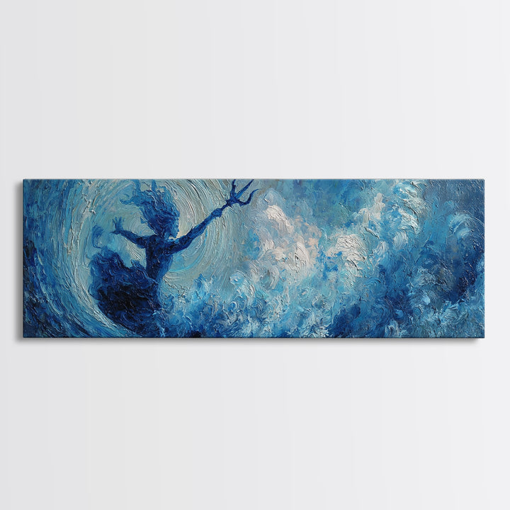 Blue Storm Sea Goddess Canvas Print, Mystical Ocean Wave Fantasy Art, Coastal Wall Decor, Ethereal Statement Artwork For Bedroom