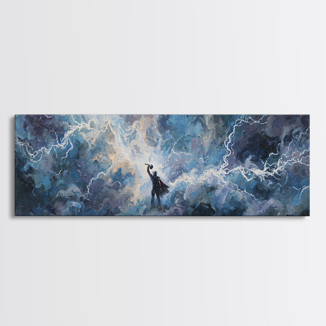 Storm God In Lightning Clouds Canvas Print, Norse Mythology Wall Art, Epic Fantasy Decor, Dramatic Spiritual Artwork Gift
